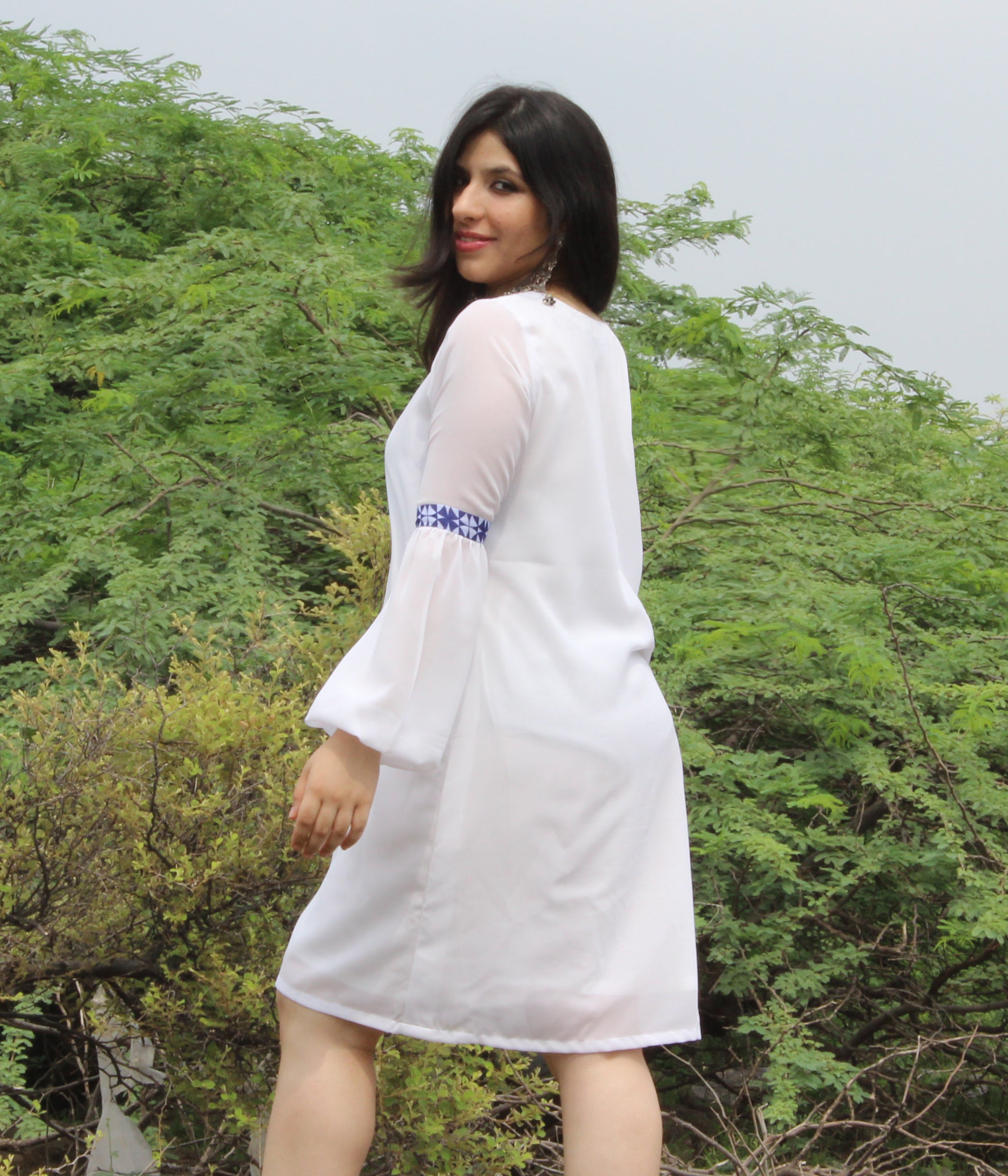 White & Blue Shift Dress