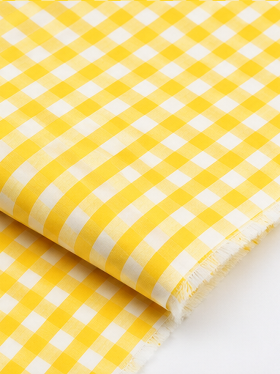 Yellow & White Gingham Checks Cotton Fabric