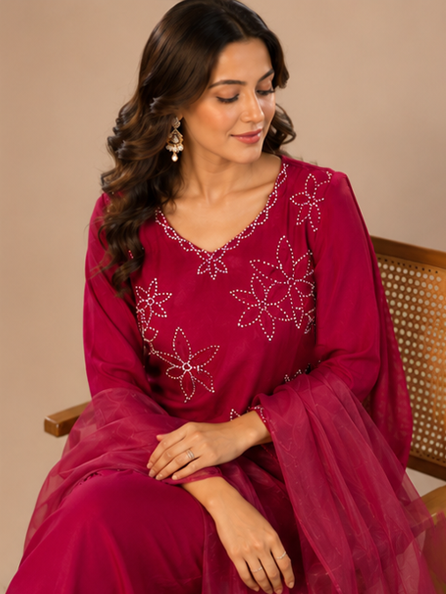 Hot Pink Floral Suit Set