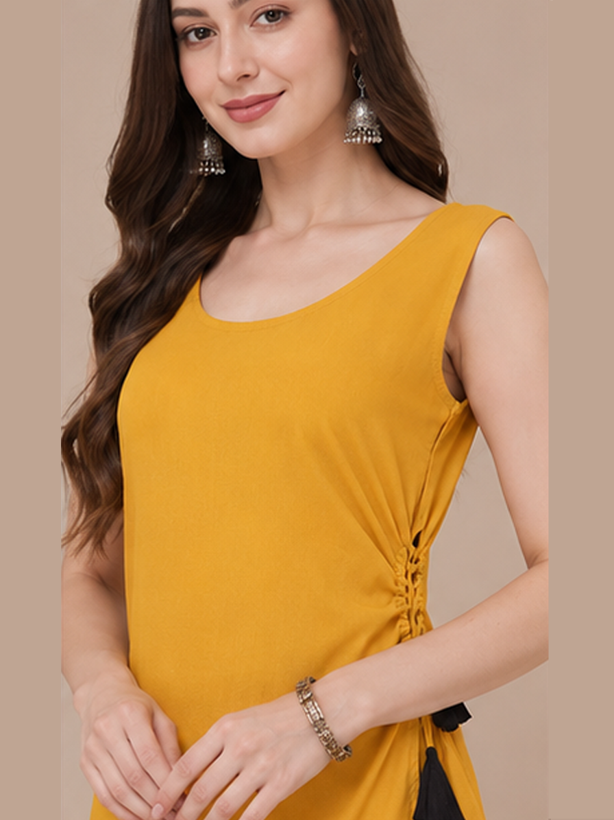Mustard Straight Kurti with Trouser