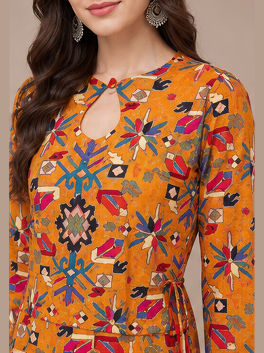 Mustard Printed Anarkali Kurti
