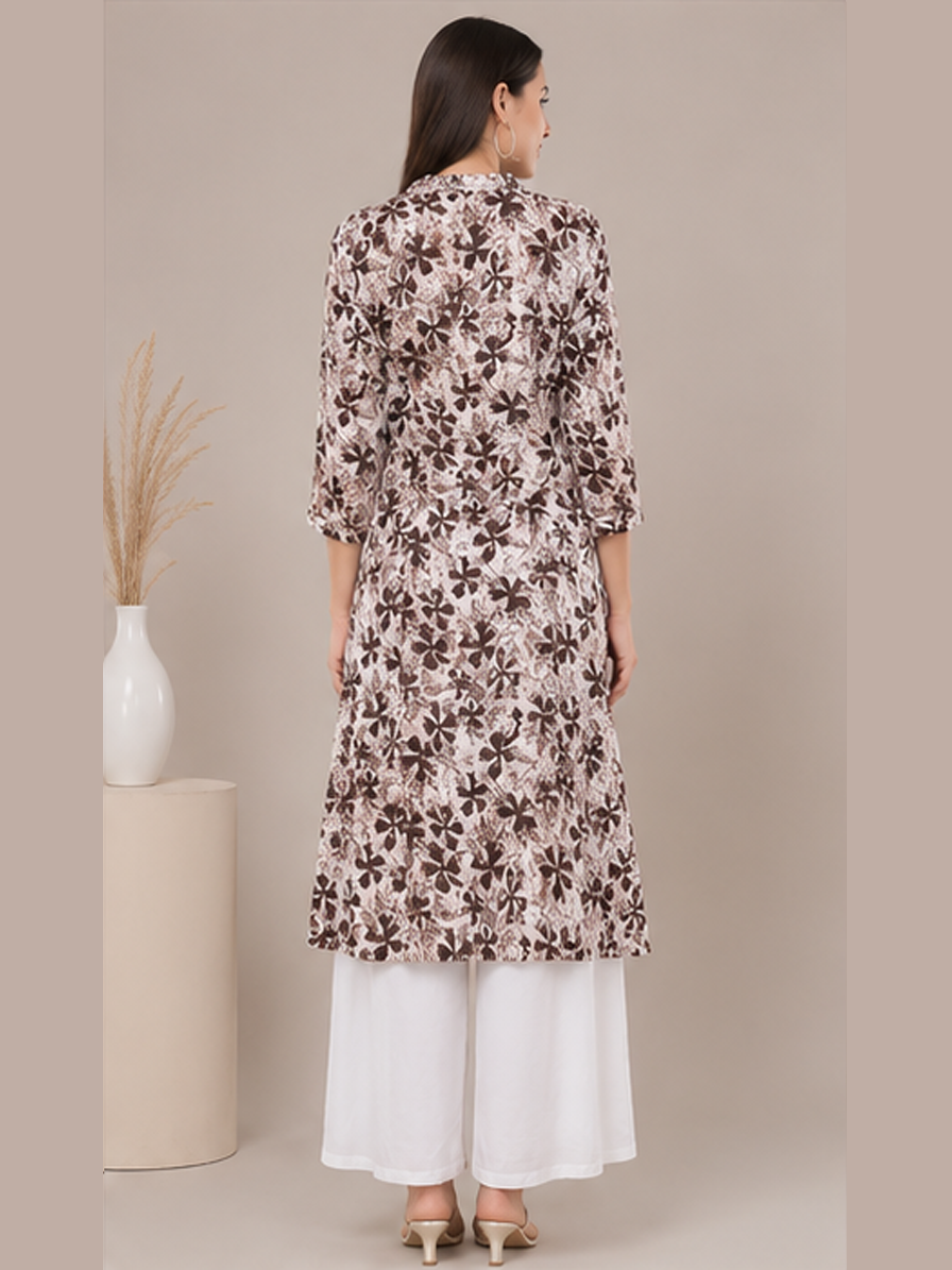 Brown Floral A-line Kurti