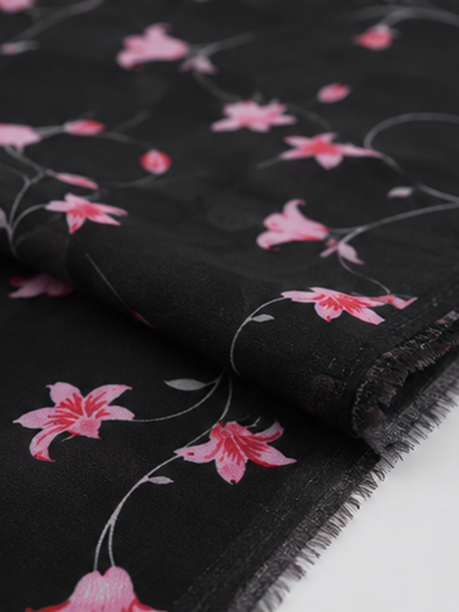 Black Floral Georgette Fabric