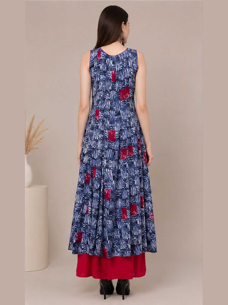 Blue Printed Front Slit Kurti