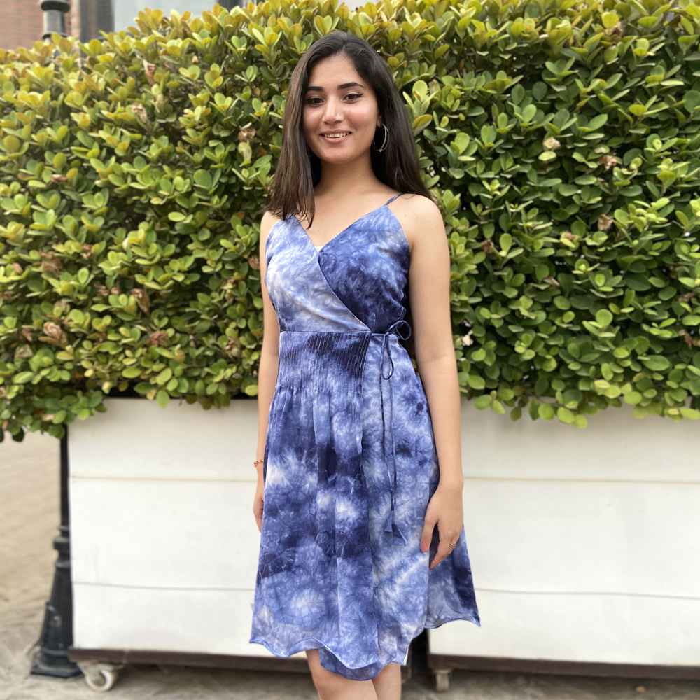 Tie- Dye Blue Wrap Dress
