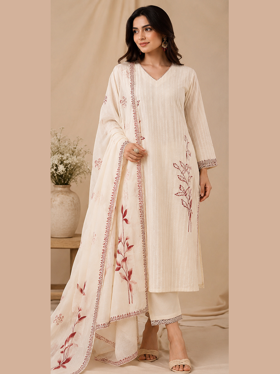 Maroon Block Print Cotton Suit Set