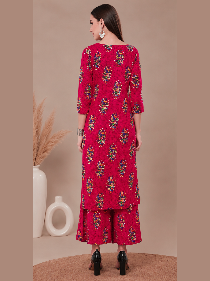 Pink Cotton Straight Kurta and Palazzo Set
