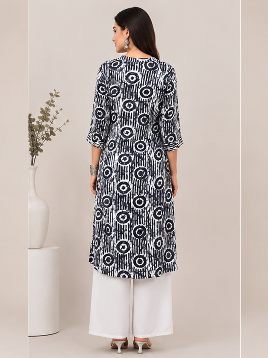Black Cotton Printed Straight Kurti
