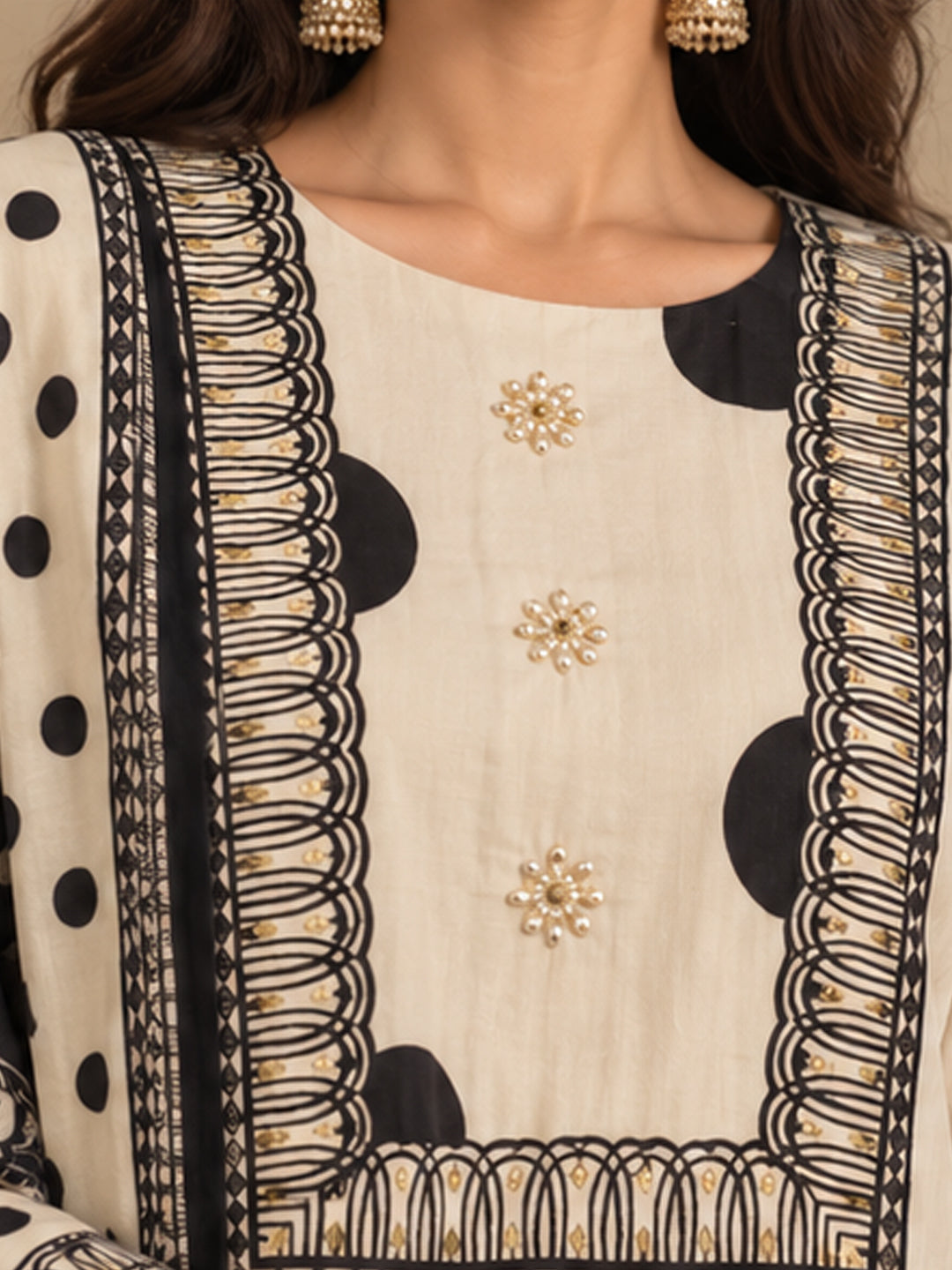 White and Black Crepe Suit Set