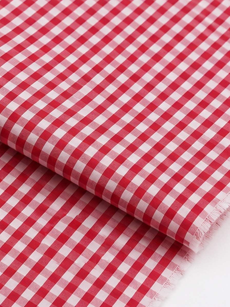 Red & White Gingham Checks Cotton Fabric