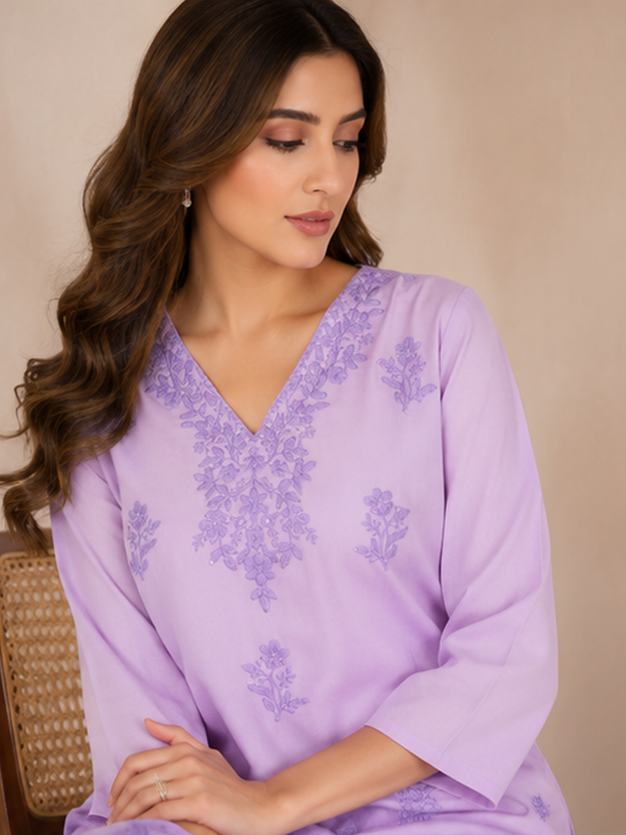 Purple Chikankari Kurta Set