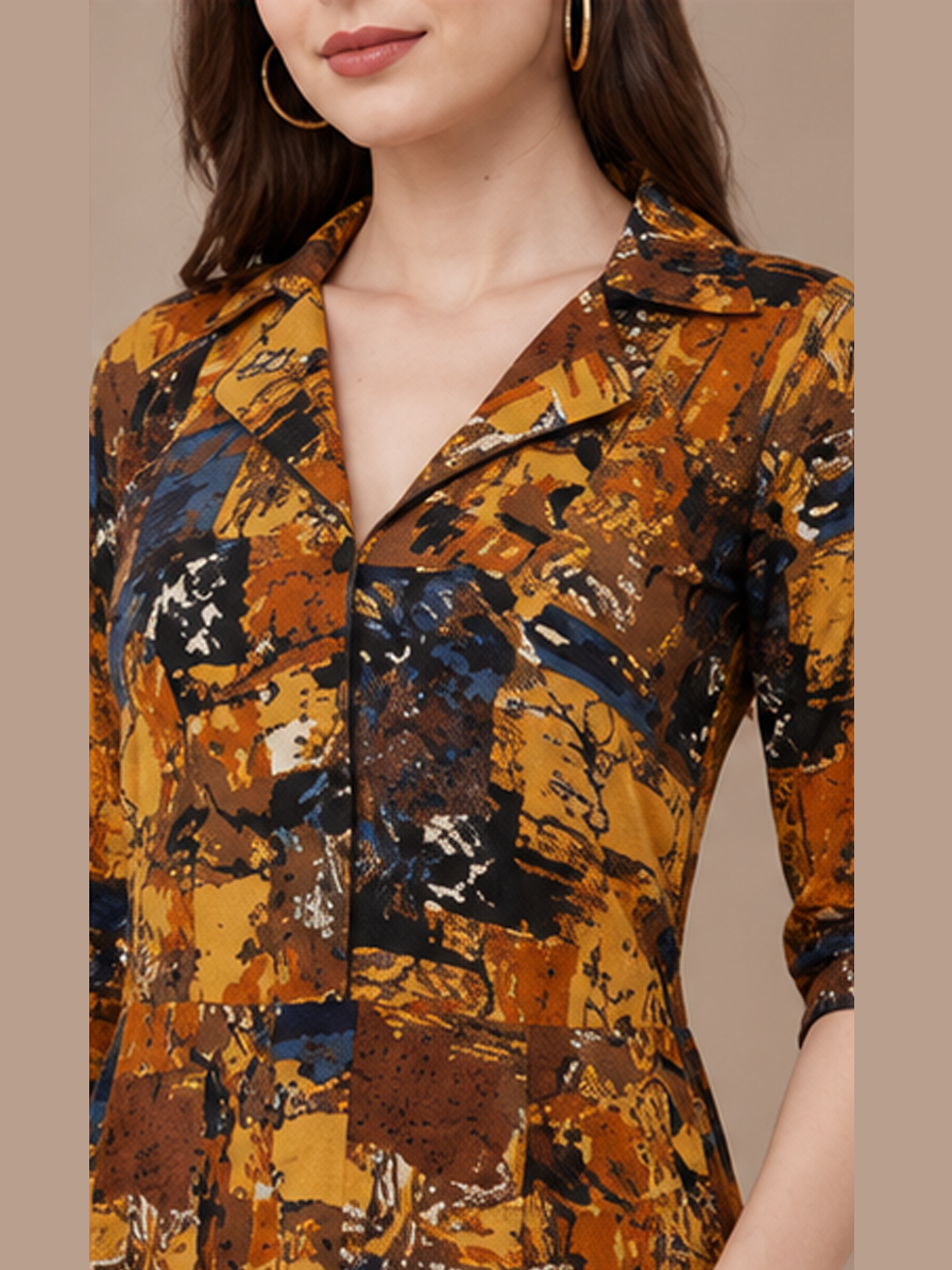 Mustard Printed Anarkali Style Kurti