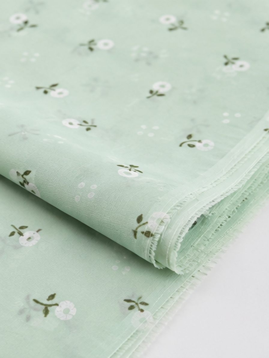Mint Green Floral Georgette Fabric