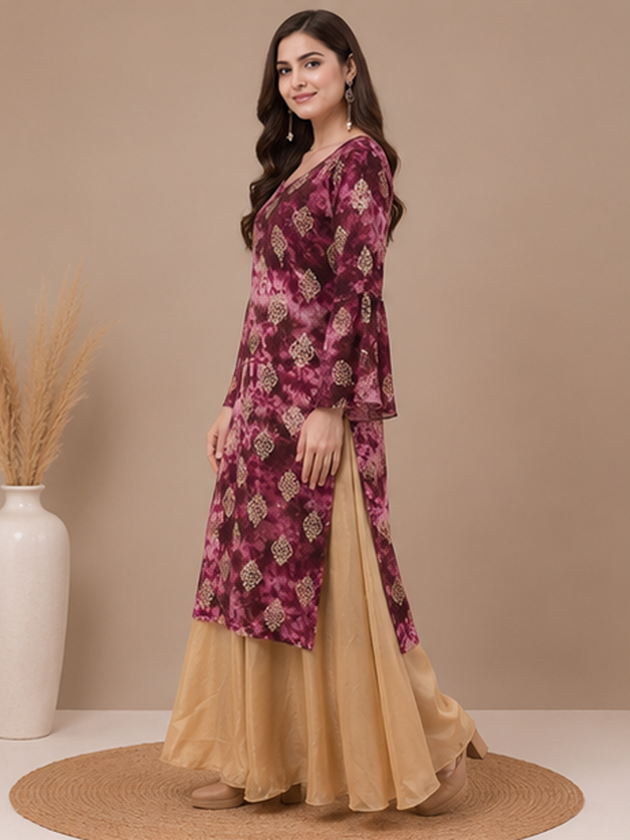 Tie-Dye Foil Print Straight Kurti