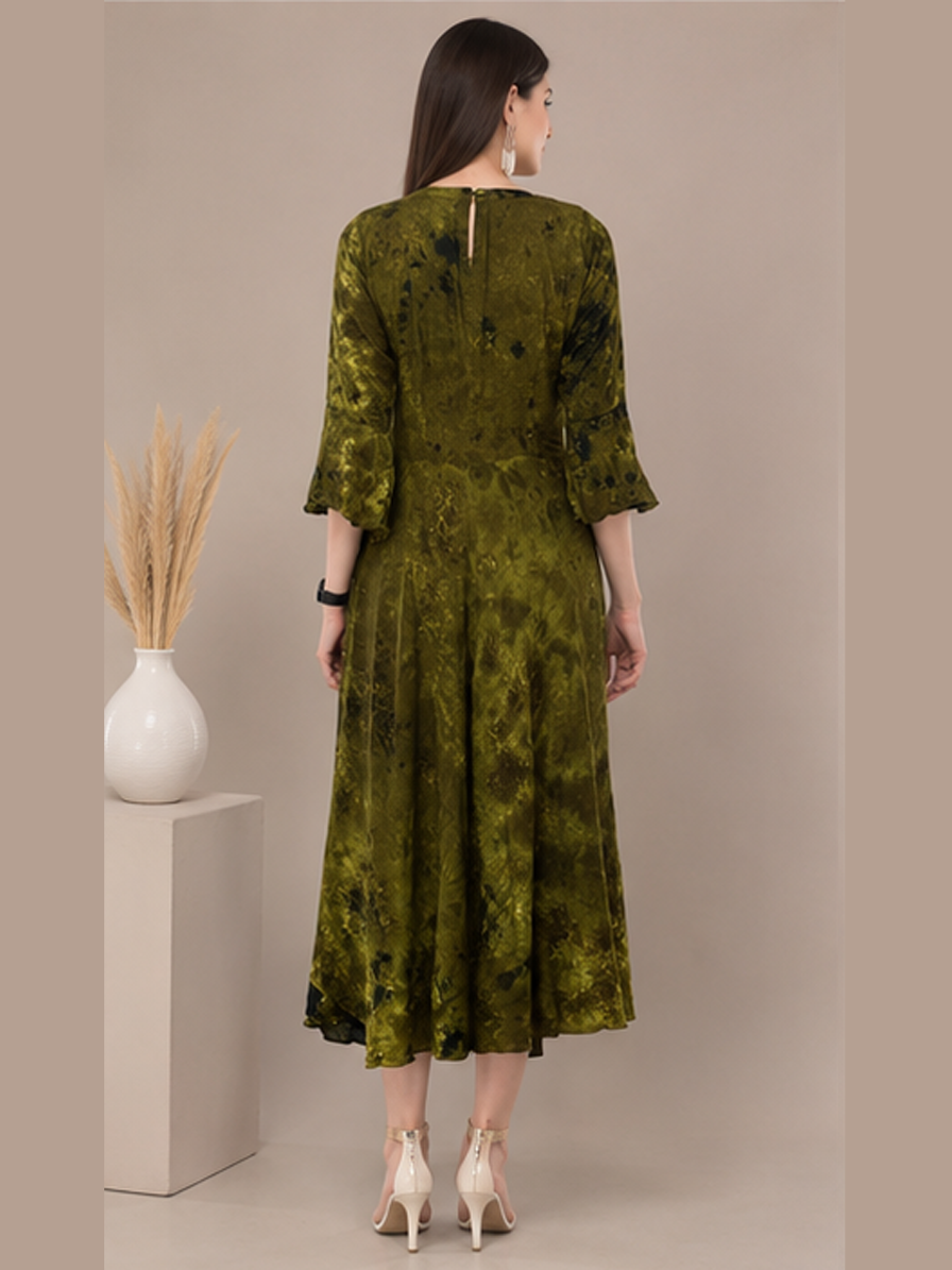 Green Tie Dye Flare Kurti