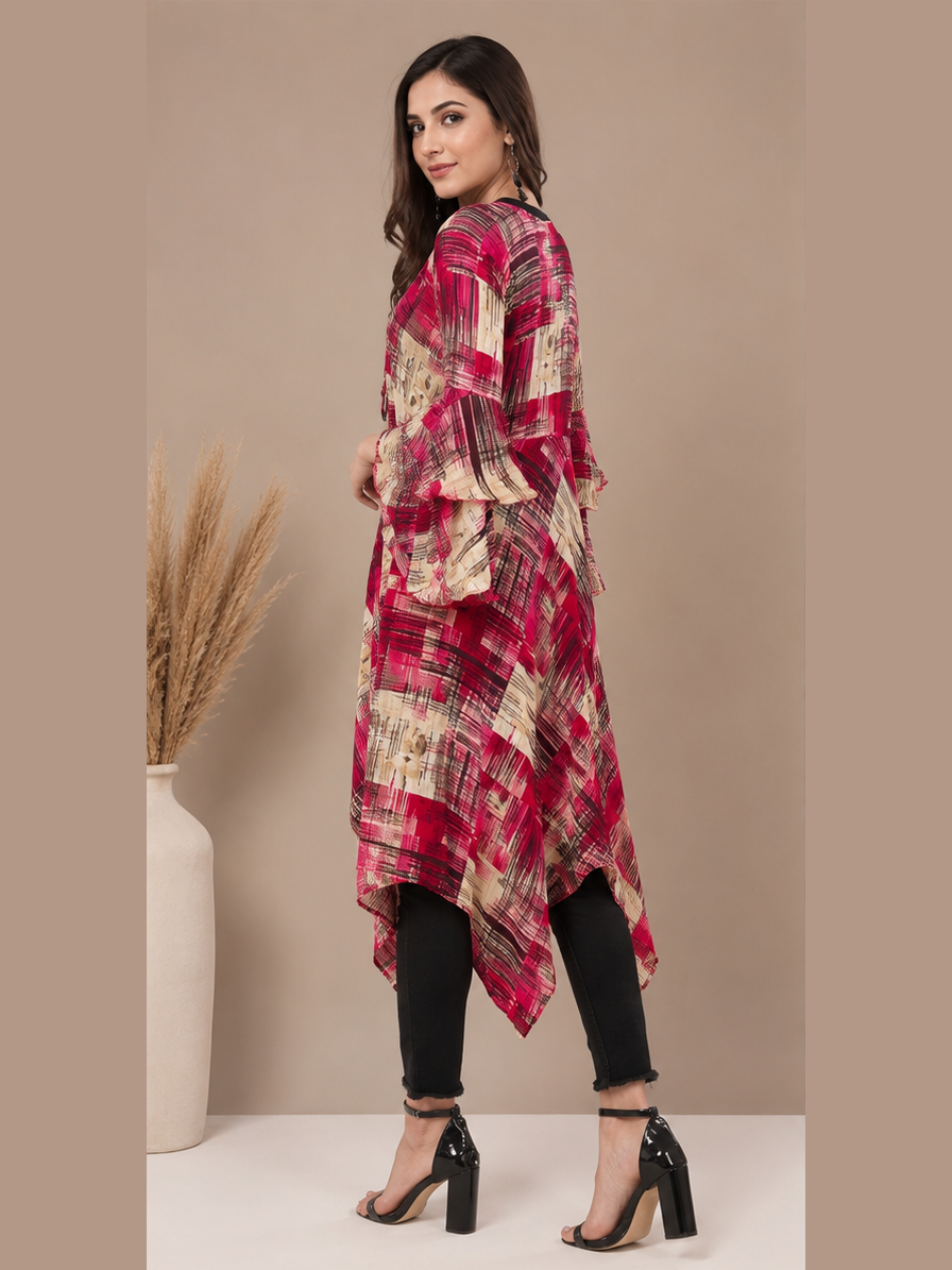 Pink Printed Flare Shrug