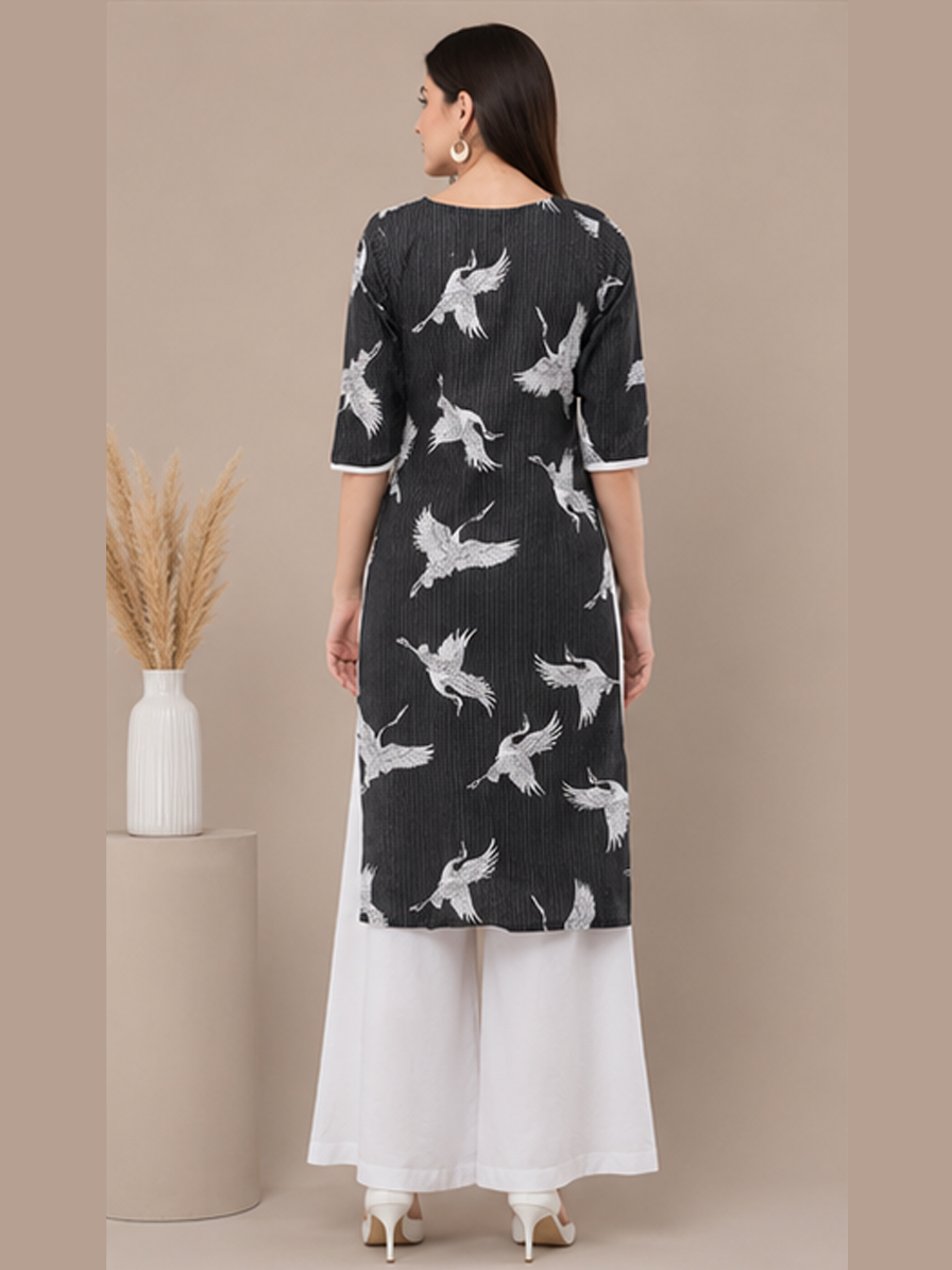 Grey Kantha Embroidered Cotton Kurti