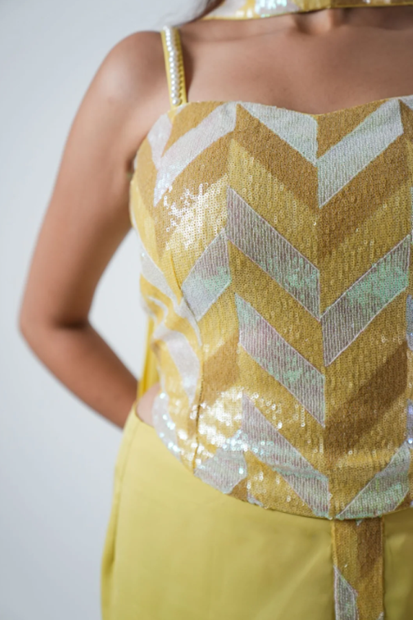 Yellow Satin Sequins Co-ord Set