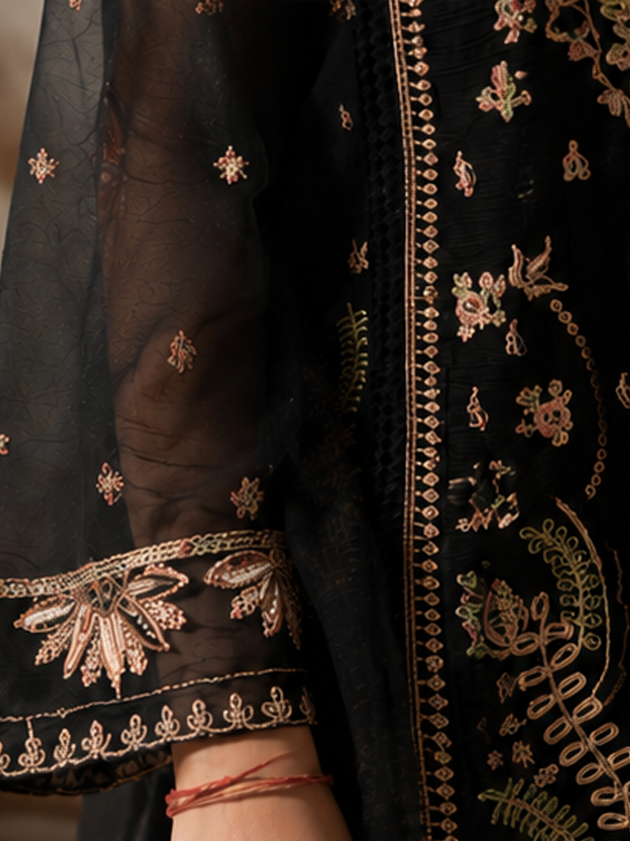 Black Floral Suit Set
