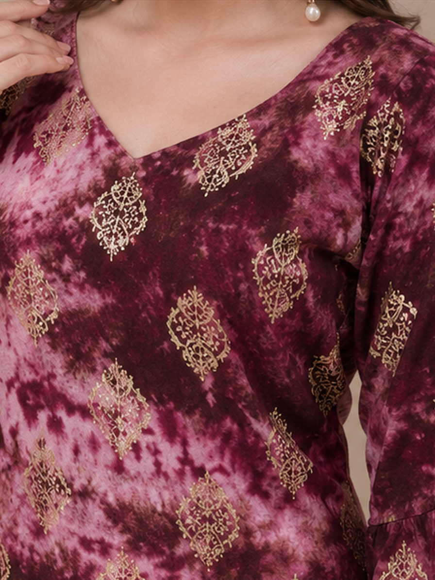 Tie-Dye Foil Print Straight Kurti