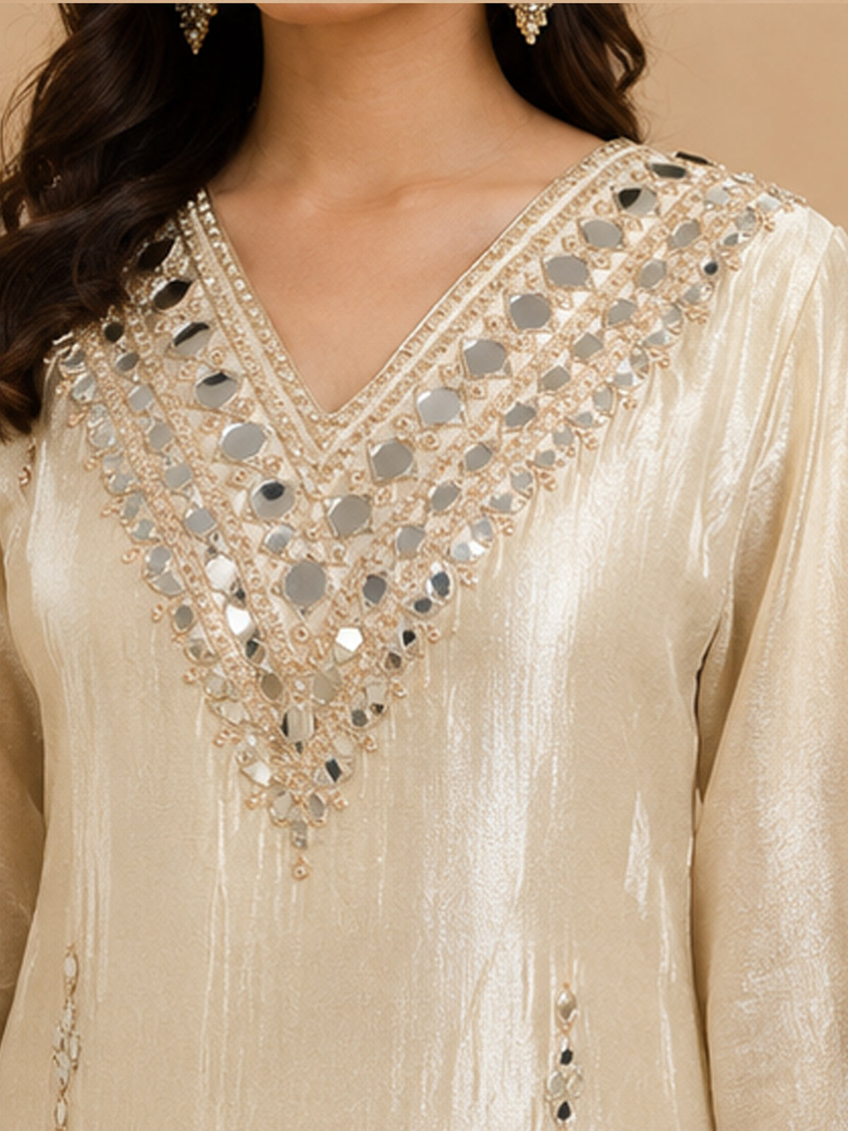 Women Embellished Mirror Work Kurta with Palazzos & with Dupatta