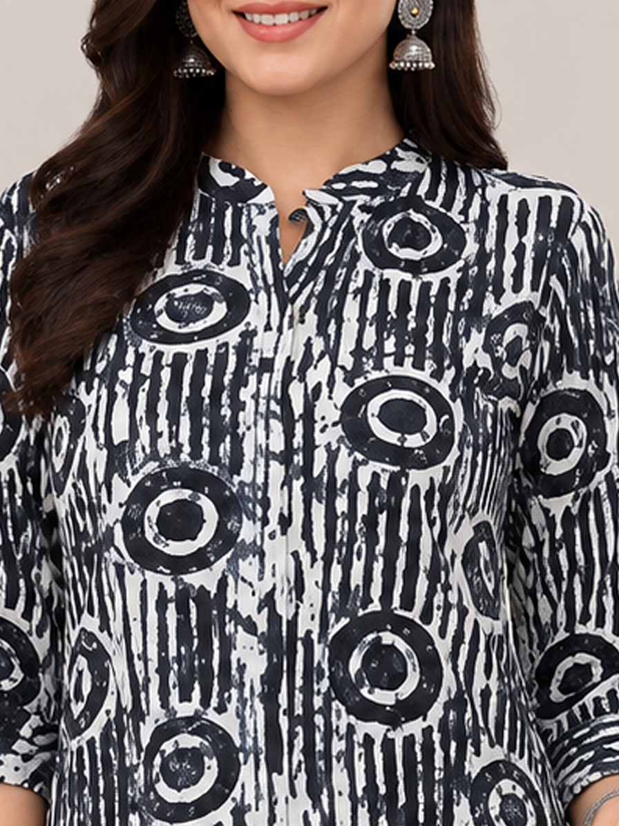 Black Cotton Printed Straight Kurti