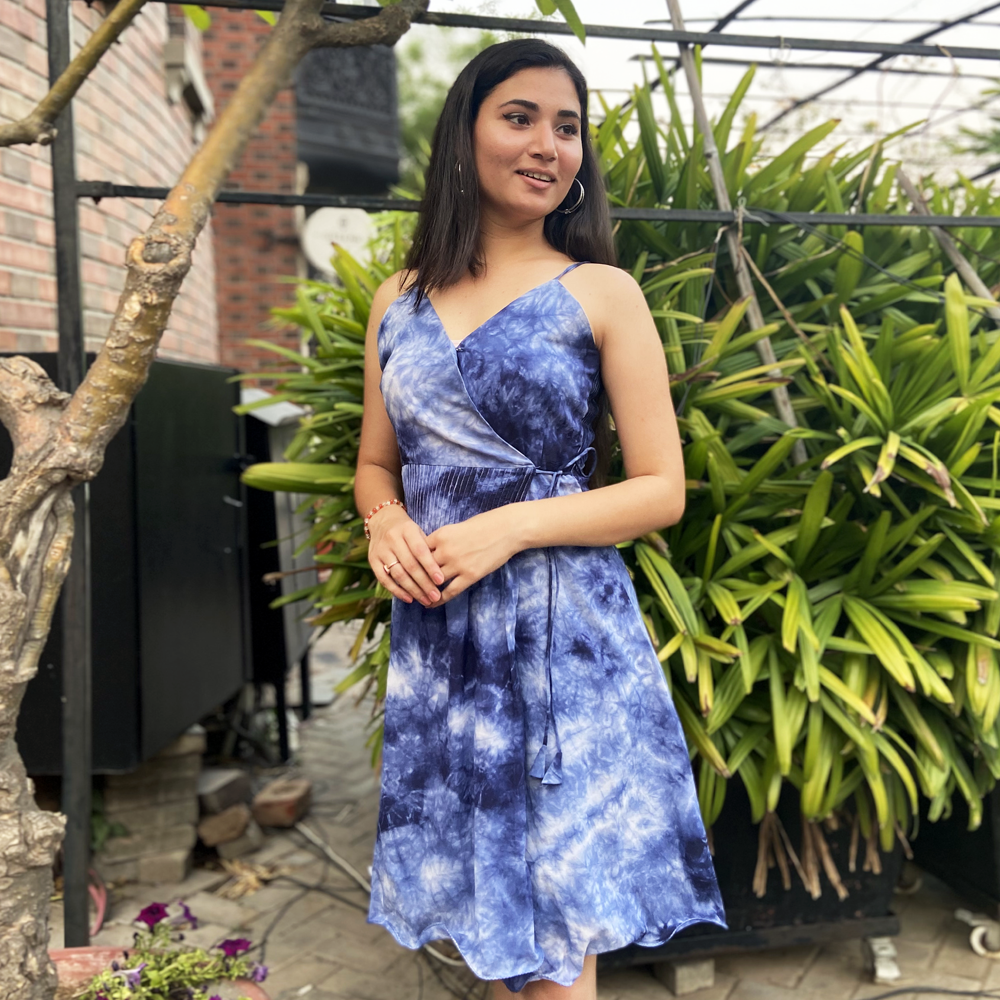Tie- Dye Blue Wrap Dress
