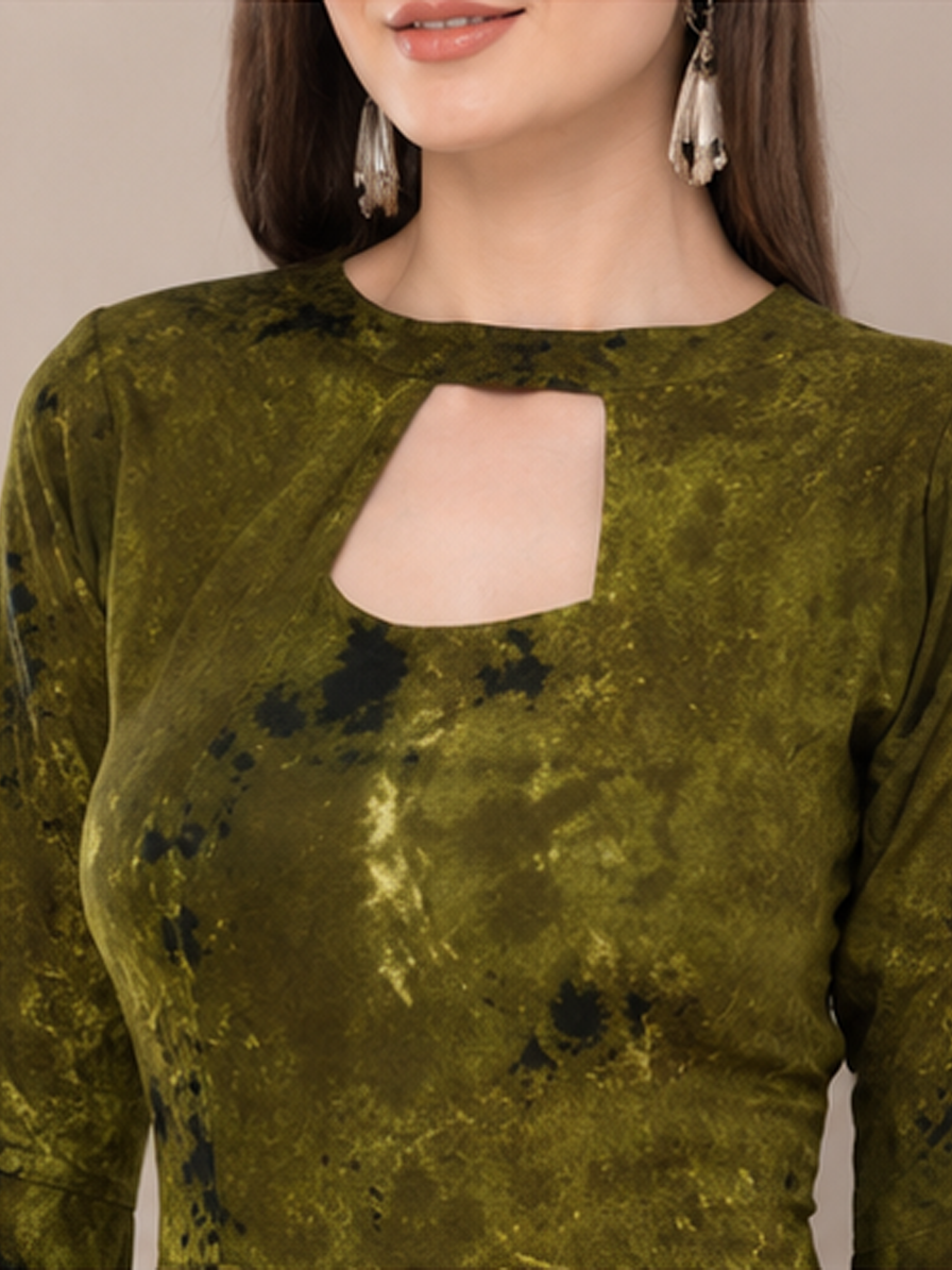 Green Tie Dye Flare Kurti