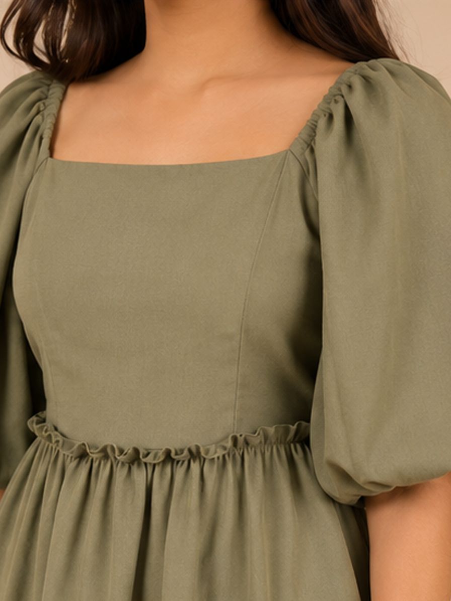 Olive Green Flare Dress