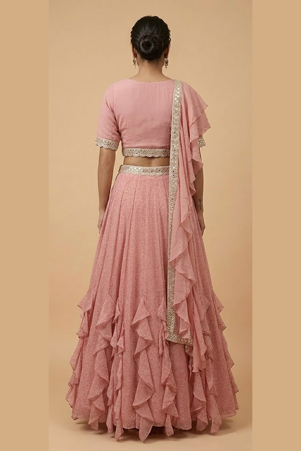 Coral Pink Ruffle Lehenga