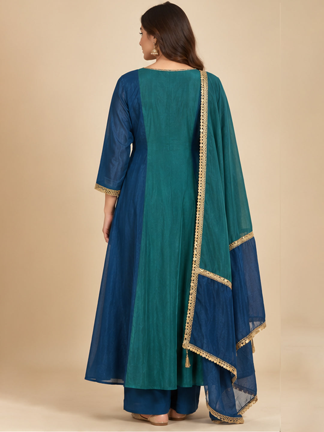 Blue Green Chanderi Anarkali Suit