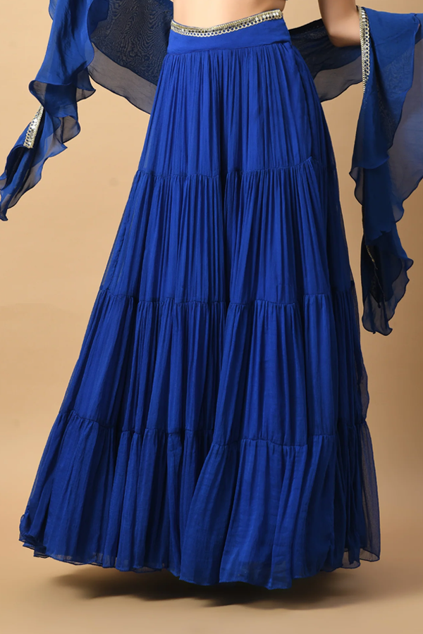 Blue Gold Tiered Lehenga