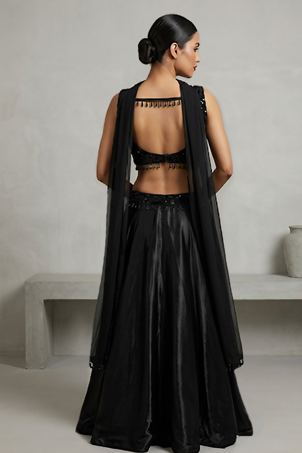 Black Metallic Organza Lehenga