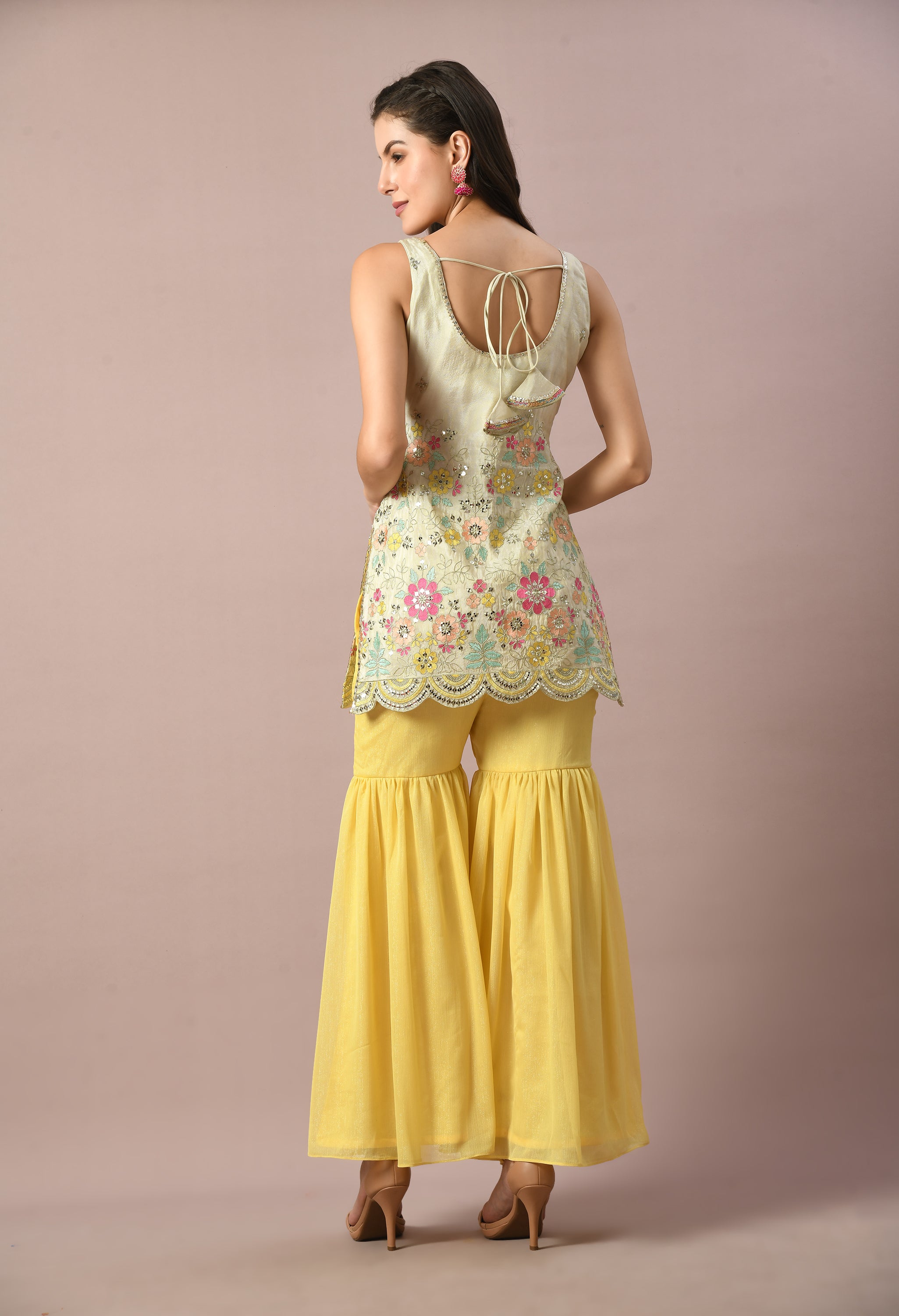 White-Yellow Gharara Set