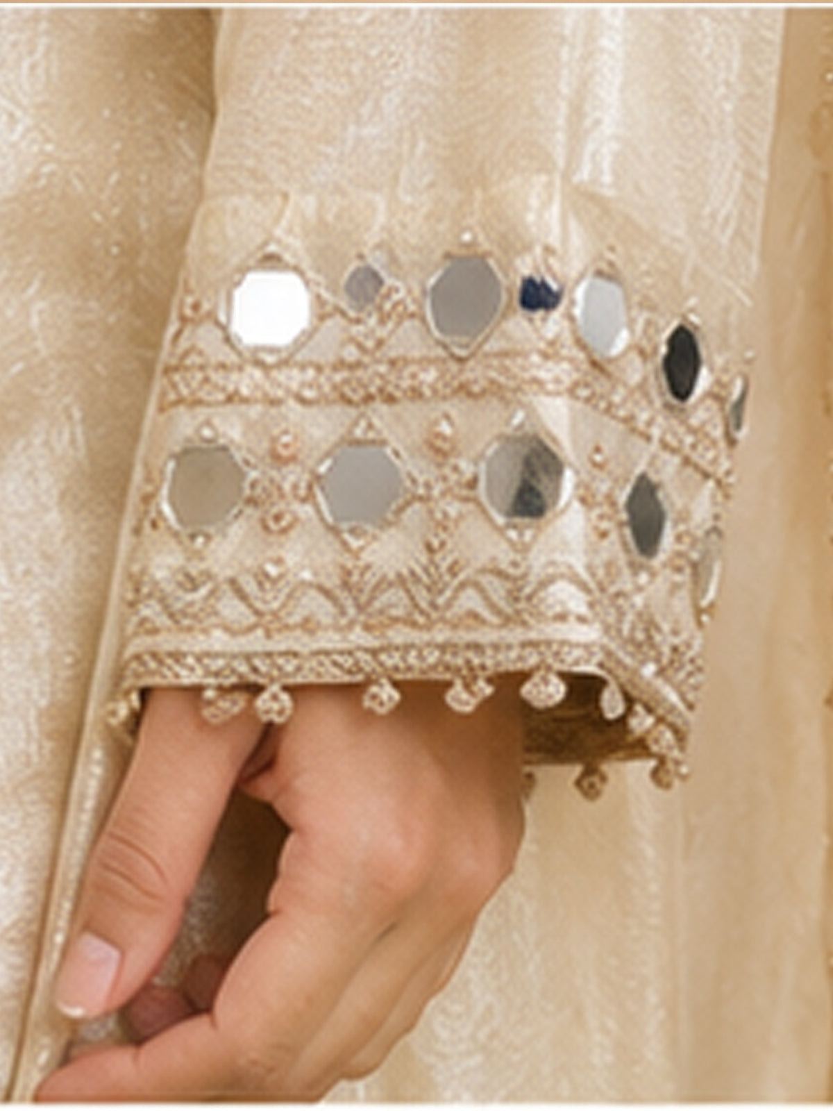 Women Embellished Mirror Work Kurta with Palazzos & with Dupatta