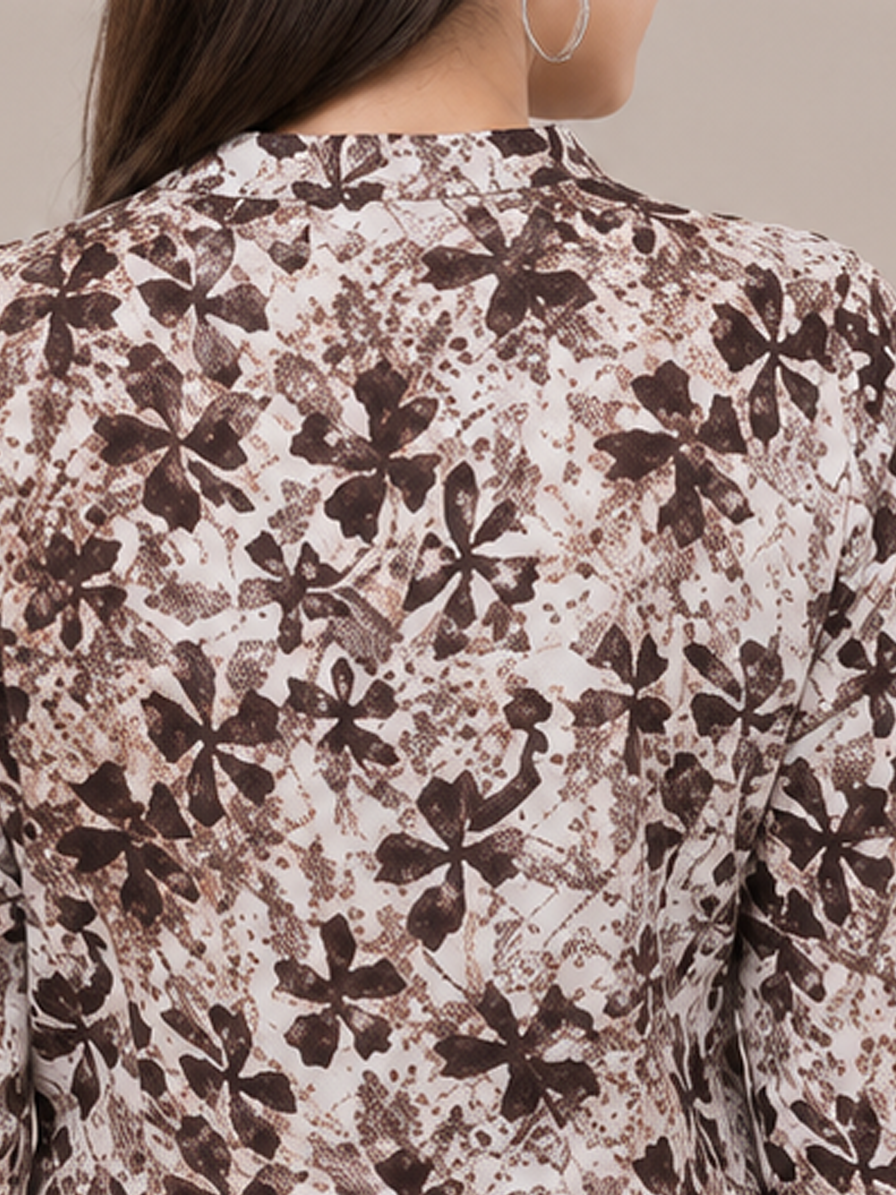 Brown Floral A-line Kurti
