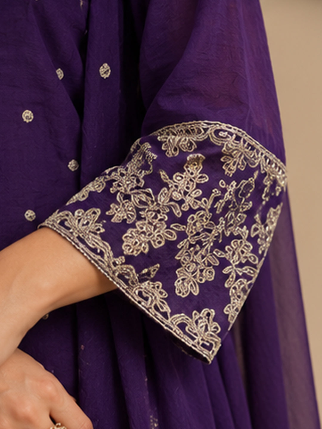Purple Chinon Embroidered Suit