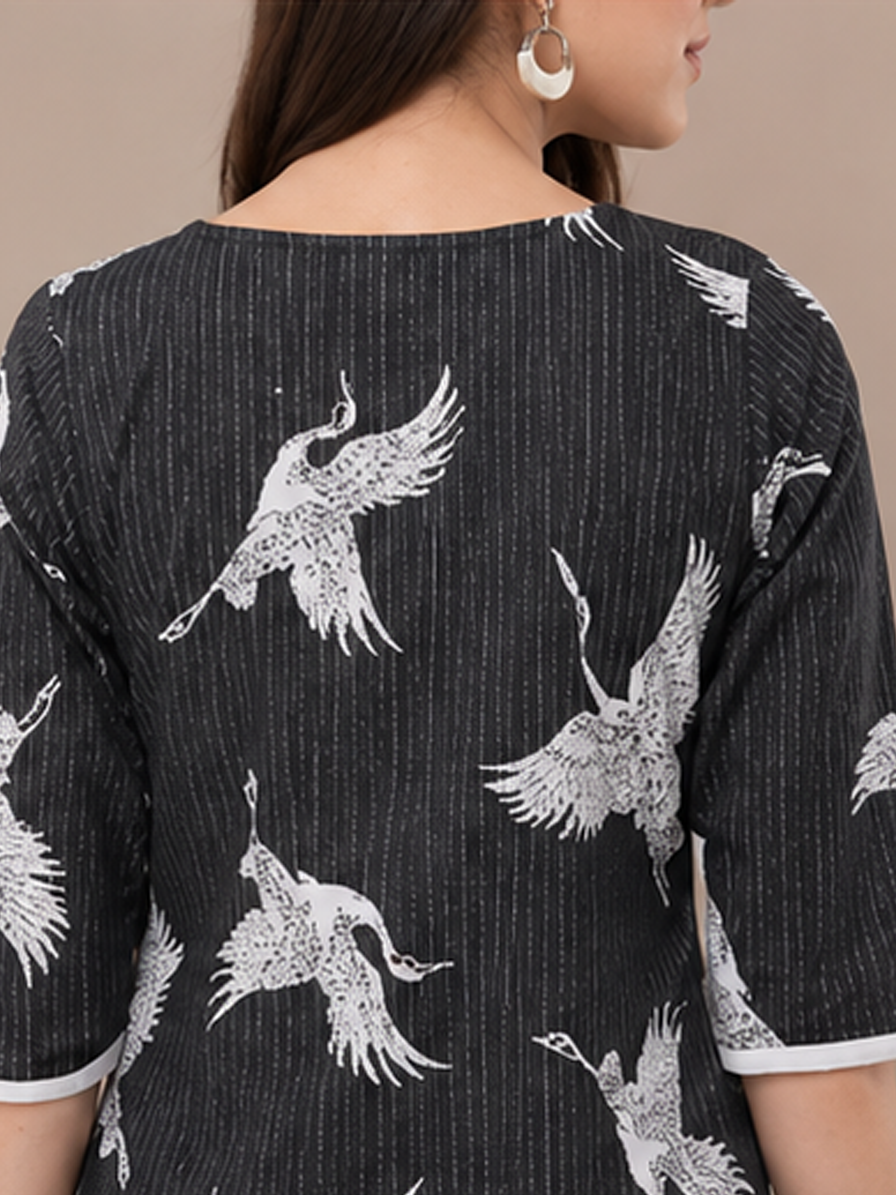 Grey Kantha Embroidered Cotton Kurti