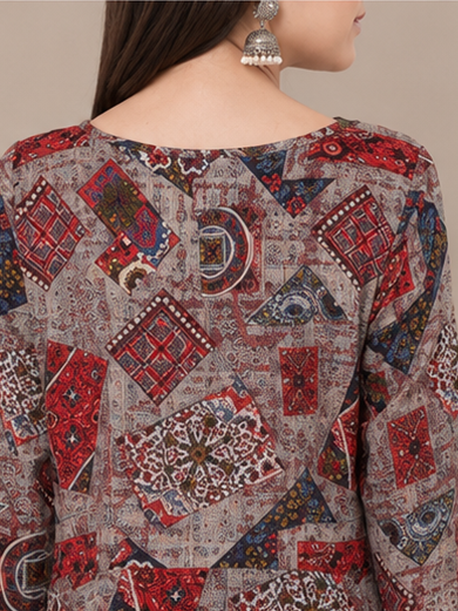 Grey Printed A-line Kurti