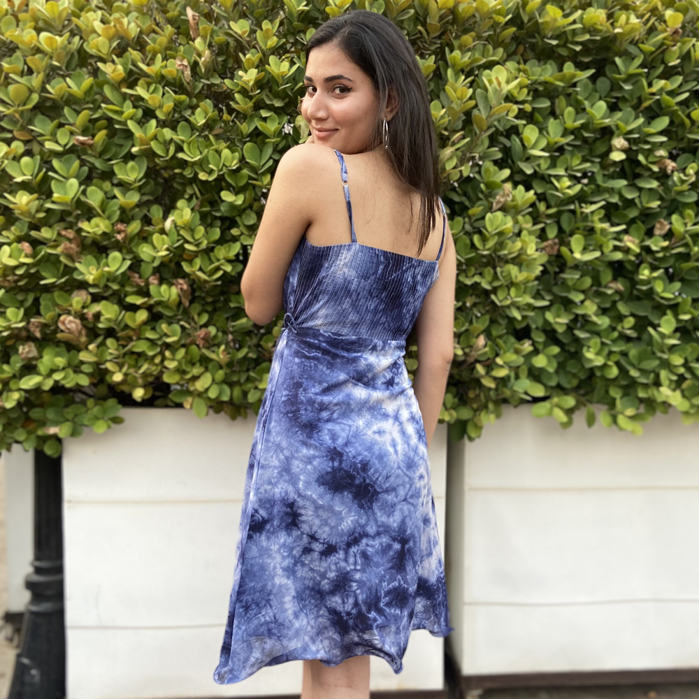 Tie- Dye Blue Wrap Dress