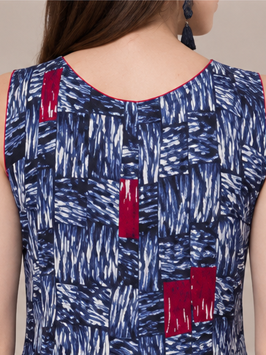 Blue Printed Front Slit Kurti