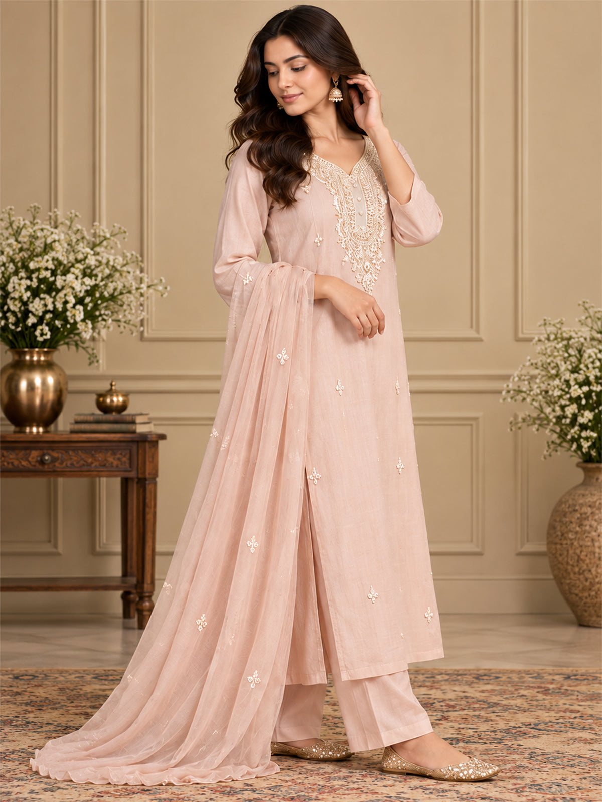 Light Pink Chanderi Suit Set