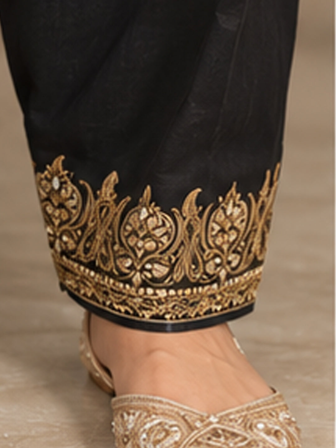 Black and White Stripes Crepe Embroidered Suit