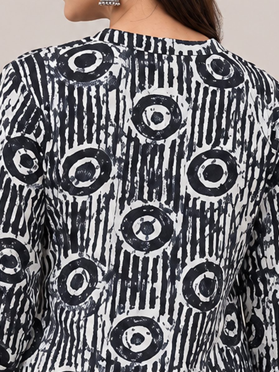 Black Cotton Printed Straight Kurti