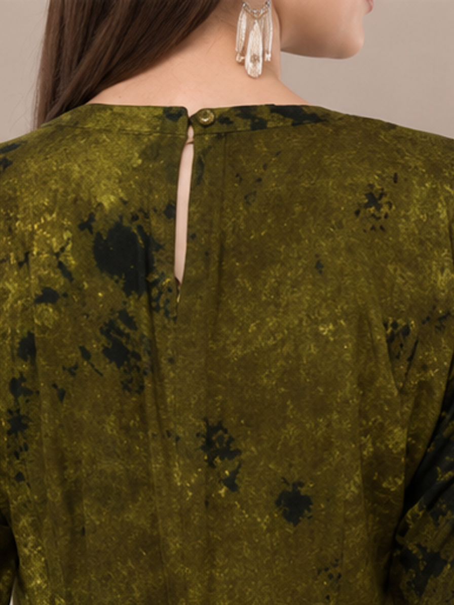 Green Tie Dye Flare Kurti