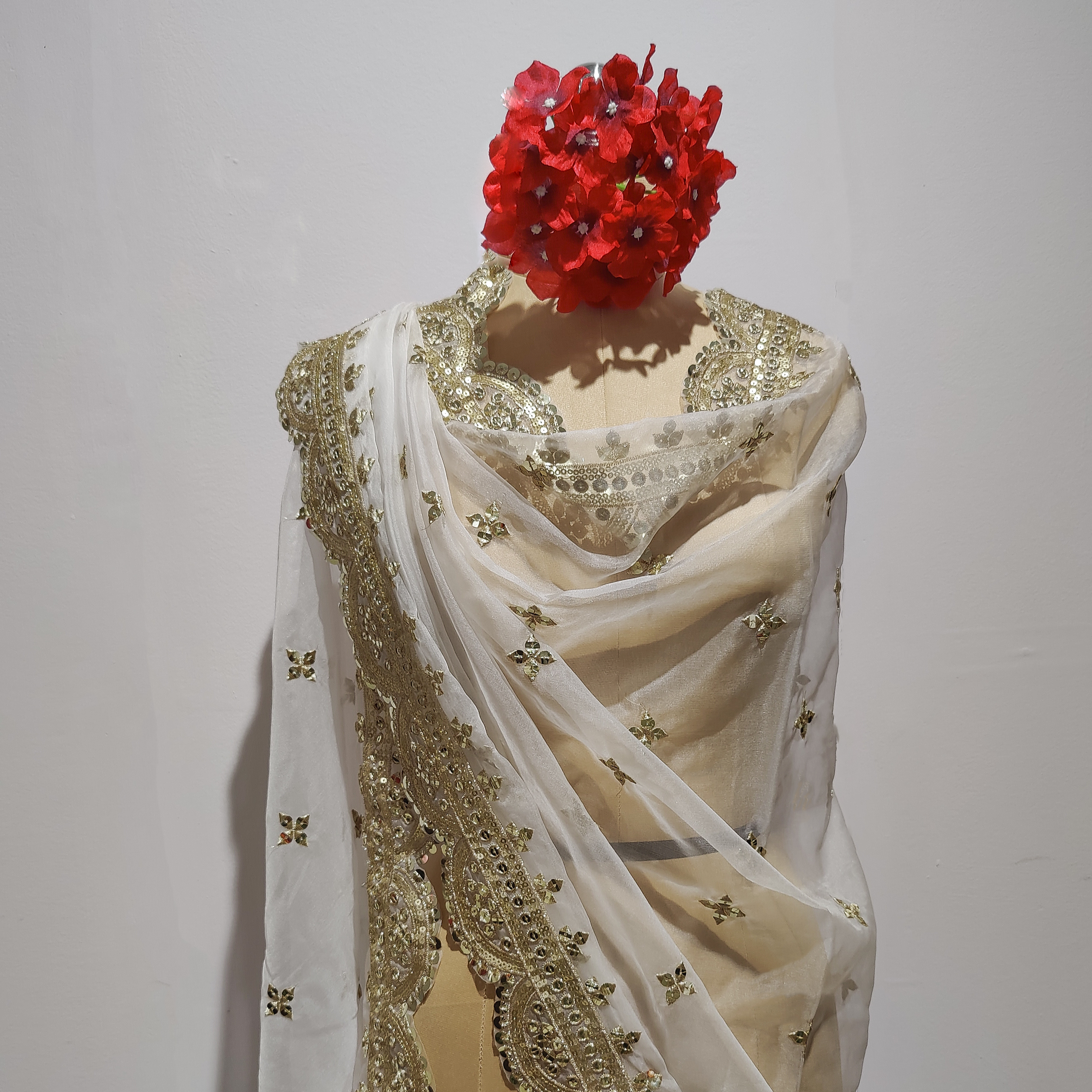 Gold Embroidered Organza Dyeable Dupatta