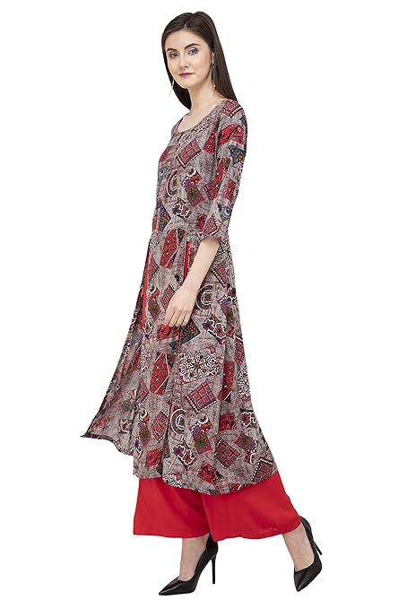 Grey Printed A-line Kurti