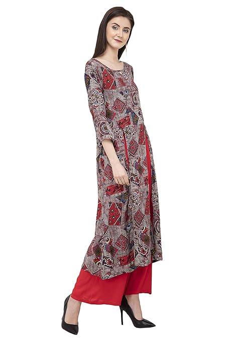 Grey Printed A-line Kurti