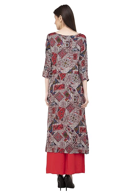 Grey Printed A-line Kurti