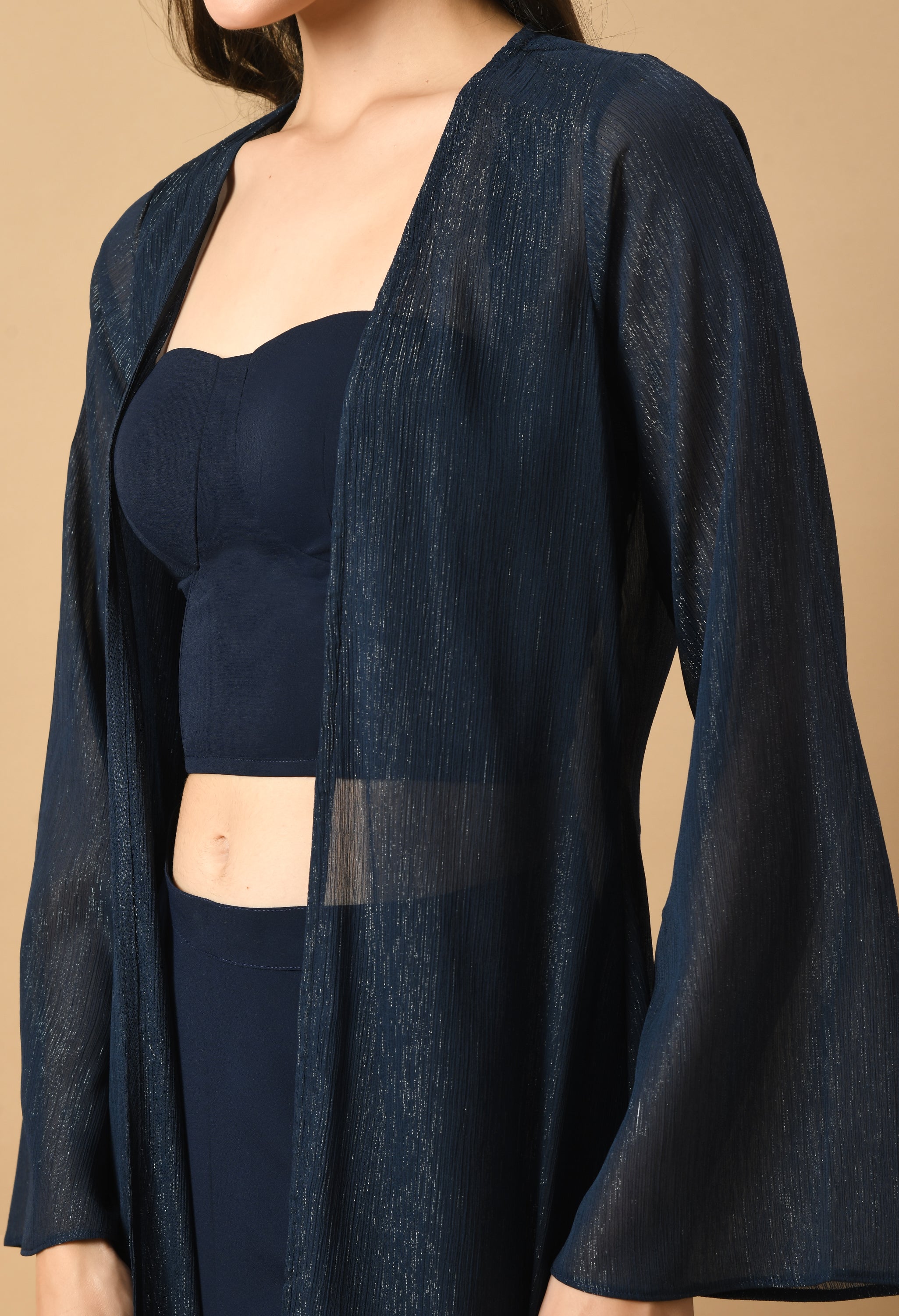 Navy Blue Co-ord Set with Shimmer Shrug Mezenor